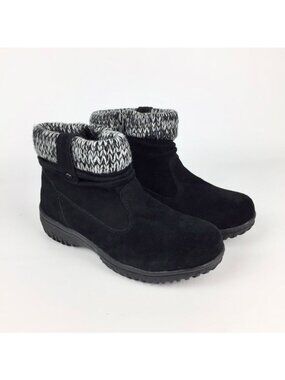 Khombu Laura Black Suede All Weather Ankle Bootie Knit Cuff 7